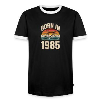 Vélo vintage né en 1985 Design - T-shirt contrasté Homme - noir/blanc - Devant - AI Model Female 172 light (172cm) & AI Model Male 178 light (178cm)