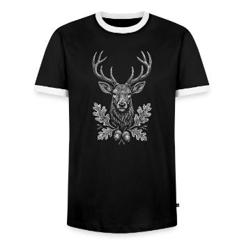 Deer Sketch Drawing Hunter Hunting Acorn Wild - Men's Ringer Shirt - black/white - Front - AI Model Female 172 light (172cm) & AI Model Male 178 light (178cm)