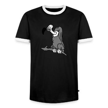 Lustiger Comic Cartoon Geier auf Ast - Männer Kontrast-T-Shirt - Schwarz/Weiß - Vorne - AI Model Female 172 light (172cm) & AI Model Male 178 light (178cm)