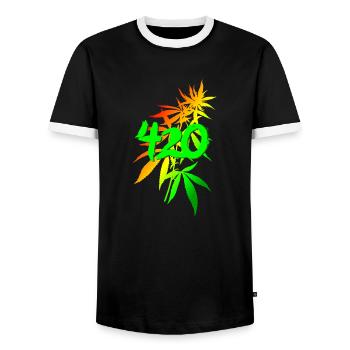 420 cannabis - T-shirt contrasté Homme - noir/blanc - Devant - AI Model Female 172 light (172cm) & AI Model Male 178 light (178cm)