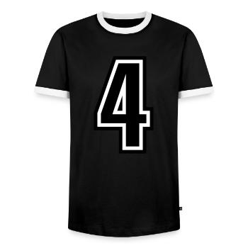 4 - Number 4 - Jersey number two-tone change color - Men's Ringer Shirt - black/white - Front - AI Model Female 172 light (172cm) & AI Model Male 178 light (178cm)