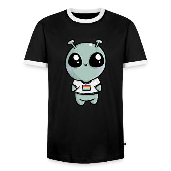 Cute Alien UFO Pansexual Pan Flag Flag LGBTQ - Men's Ringer Shirt - black/white - Front - AI Model Female 172 light (172cm) & AI Model Male 178 light (178cm)