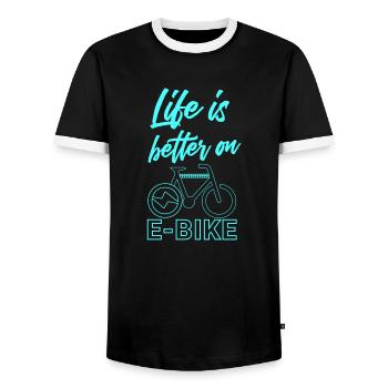 Life is better on E-bike Funny saying E-biker - Men's Ringer Shirt - black/white - Front - AI Model Female 172 light (172cm) & AI Model Male 178 light (178cm)