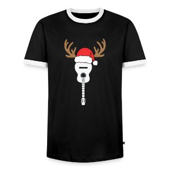 Guitar Christmas Santa Hat Reindeer Funny Xmas - Men's Ringer Shirt - black/white - Front - AI Model Female 172 light (172cm) & AI Model Male 178 light (178cm)