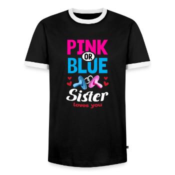 Pink or Blue Sister Loves You Gender Reveal Party - Männer Kontrast-T-Shirt - Schwarz/Weiß - Vorne - AI Model Female 172 light (172cm) & AI Model Male 178 light (178cm)