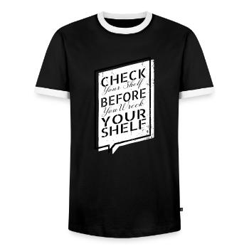 gift idea art sayings book worm humor feminine fun - Men's Ringer Shirt - black/white - Front - AI Model Female 172 light (172cm) & AI Model Male 178 light (178cm)