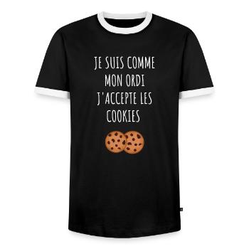 je suis comme mon ordi j'accepte les cookies - T-shirt contrasté Homme - noir/blanc - Devant - AI Model Female 172 light (172cm) & AI Model Male 178 light (178cm)