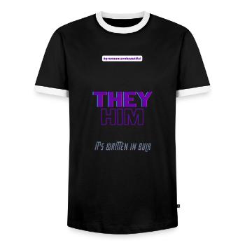 #pronounsarebeautiful they/him - T-shirt contrasté Homme - noir/blanc - Devant - AI Model Female 172 light (172cm) & AI Model Male 178 light (178cm)