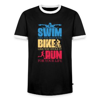 Swim like the Boat sunk Bike like you stole it Run - Männer Kontrast-T-Shirt - Schwarz/Weiß - Vorne - AI Model Female 172 light (172cm) & AI Model Male 178 light (178cm)