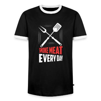 Smoke Meat Every Day Smoker BBQ Grilling - Men's Ringer Shirt - black/white - Front - AI Model Female 172 light (172cm) & AI Model Male 178 light (178cm)