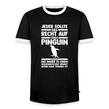 Tiermotiv Pinguin - Männer Kontrast-T-Shirt - Schwarz/Weiß - Vorne - AI Model Female 172 light (172cm) & AI Model Male 178 light (178cm)