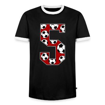 5th Birthday Football Red - Men's Ringer Shirt - black/white - Front - AI Model Female 172 light (172cm) & AI Model Male 178 light (178cm)