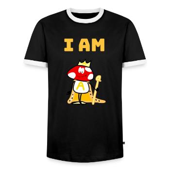 I am A - Men's Ringer Shirt - black/white - Front - AI Model Female 172 light (172cm) & AI Model Male 178 light (178cm)