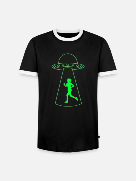 Ufo und Joggerin - Männer Kontrast-T-Shirt - Schwarz/Weiß
