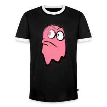 Funny fierce-looking ghost in pink - Men's Ringer Shirt - black/white - Front - AI Model Female 172 light (172cm) & AI Model Male 178 light (178cm)