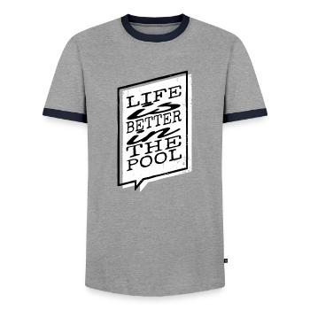 Swim Bike Run Tshirts Funny Quote Awesome - Men's Ringer Shirt - grey/navy  - Front - AI Model Female 172 light (172cm) & AI Model Male 178 light (178cm)