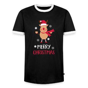Merry Christmas Moose - Men's Ringer Shirt - black/white - Front - AI Model Female 172 light (172cm) & AI Model Male 178 light (178cm)