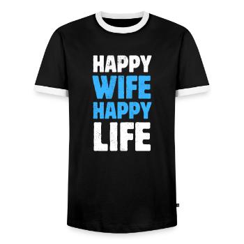 Femme Heureuse Vie Heureuse - T-shirt contrasté Homme - noir/blanc - Devant - AI Model Female 172 light (172cm) & AI Model Male 178 light (178cm)