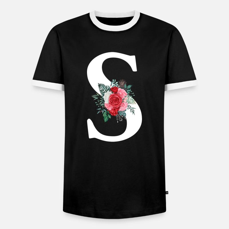Roter Blumenbuchstabe S - Männer Kontrast-T-Shirt - Schwarz/Weiß