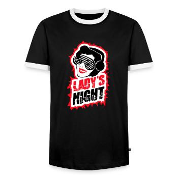 Ladies Night Fun Retro DJ Woman Face Girls Evening - Men's Ringer Shirt - black/white - Front - AI Model Female 172 light (172cm) & AI Model Male 178 light (178cm)