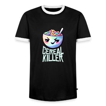 Cereal Killer Breakfast Pun - Men's Ringer Shirt - black/white - Front - AI Model Female 172 light (172cm) & AI Model Male 178 light (178cm)