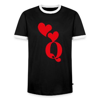 Lettre q cœur rouge - T-shirt contrasté Homme - noir/blanc - Devant - AI Model Female 172 light (172cm) & AI Model Male 178 light (178cm)