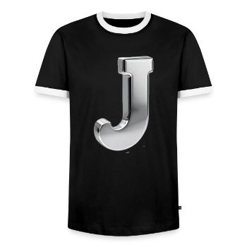 Chrome ,, J " Metallic - Männer Kontrast-T-Shirt - Schwarz/Weiß - Vorne - AI Model Female 172 light (172cm) & AI Model Male 178 light (178cm)