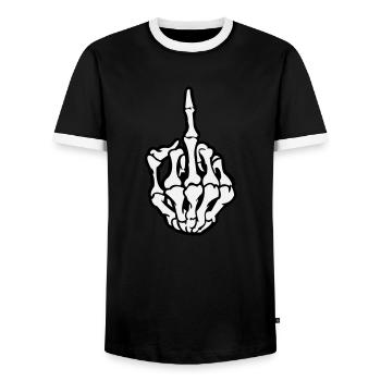 Skull Mittelfinger - Männer Kontrast-T-Shirt - Schwarz/Weiß - Vorne - AI Model Female 172 light (172cm) & AI Model Male 178 light (178cm)
