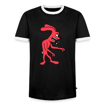 Bunny Monster Evil Ravenous Halloween Drool Spit - Men's Ringer Shirt - black/white - Front - AI Model Female 172 light (172cm) & AI Model Male 178 light (178cm)