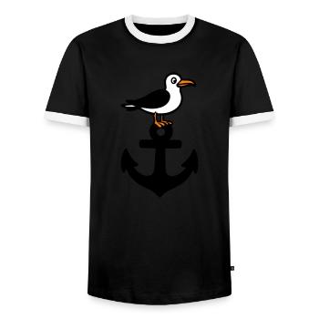 Anker Möwe Hafen - Männer Kontrast-T-Shirt - Schwarz/Weiß - Vorne - AI Model Female 172 light (172cm) & AI Model Male 178 light (178cm)