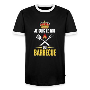 JE SUIS LE ROI du bbq - T-shirt contrasté Homme - noir/blanc - Devant - AI Model Female 172 light (172cm) & AI Model Male 178 light (178cm)