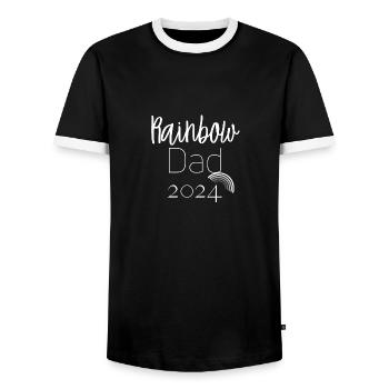 Rainbow Dad 2024 - Regenbogen Papa - Men's Ringer Shirt - black/white - Front - AI Model Female 172 light (172cm) & AI Model Male 178 light (178cm)