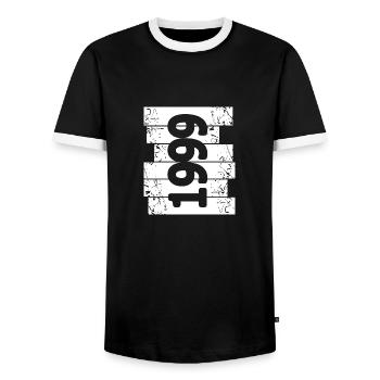 Eltern 1999 - Männer Kontrast-T-Shirt - Schwarz/Weiß - Vorne - AI Model Female 172 light (172cm) & AI Model Male 178 light (178cm)