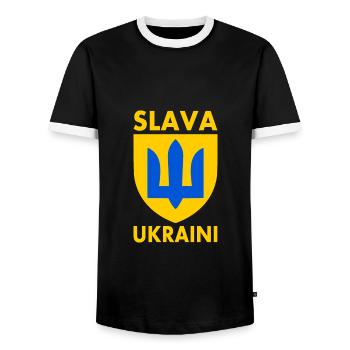 Slava ukraini - Men's Ringer Shirt - black/white - Front - AI Model Female 172 light (172cm) & AI Model Male 178 light (178cm)