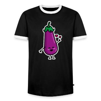 Aubergine couples penis emoji texting sex meme duo - Men's Ringer Shirt - black/white - Front - AI Model Female 172 light (172cm) & AI Model Male 178 light (178cm)