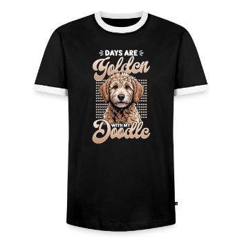 Race de chien Goldendoodle - T-shirt contrasté Homme - noir/blanc - Devant - AI Model Female 172 light (172cm) & AI Model Male 178 light (178cm)
