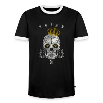 Queen Totenkopf und Krone Motiv für Pärchen - Männer Kontrast-T-Shirt - Schwarz/Weiß - Vorne - AI Model Female 172 light (172cm) & AI Model Male 178 light (178cm)