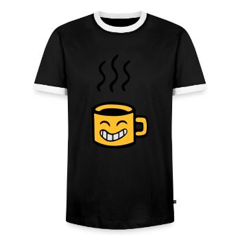 Zeichnung Tasse Tee Kaffee kawaii lustiger Humor S - Männer Kontrast-T-Shirt - Schwarz/Weiß - Vorne - AI Model Female 172 light (172cm) & AI Model Male 178 light (178cm)
