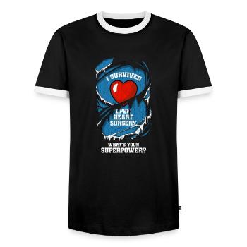 I Survived Open Heart Surgery CHD Awareness Happy - Men's Ringer Shirt - black/white - Front - AI Model Female 172 light (172cm) & AI Model Male 178 light (178cm)