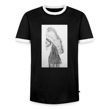 Native American Indian hand drawing - Men's Ringer Shirt - black/white - Front - AI Model Female 172 light (172cm) & AI Model Male 178 light (178cm)