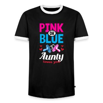 Pink or Blue Aunty Loves You Gender Reveal Party - Männer Kontrast-T-Shirt - Schwarz/Weiß - Vorne - AI Model Female 172 light (172cm) & AI Model Male 178 light (178cm)