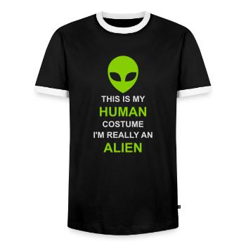 Citation extraterrestre de costume humain - T-shirt contrasté Homme - noir/blanc - Devant - AI Model Female 172 light (172cm) & AI Model Male 178 light (178cm)