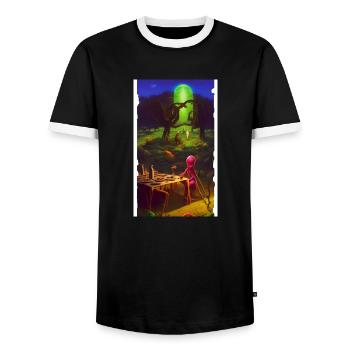 Creepy Horror Comic Alien on a strange planet - Men's Ringer Shirt - black/white - Front - AI Model Female 172 light (172cm) & AI Model Male 178 light (178cm)
