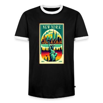 New York Vintage Poster - Men's Ringer Shirt - black/white - Front - AI Model Female 172 light (172cm) & AI Model Male 178 light (178cm)