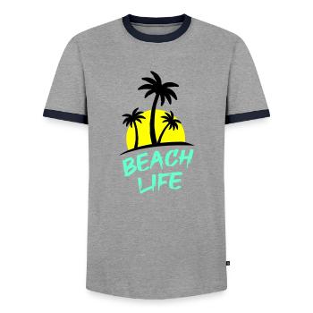 La vie à la plage - T-shirt contrasté Homme - gris/marine  - Devant - AI Model Female 172 light (172cm) & AI Model Male 178 light (178cm)