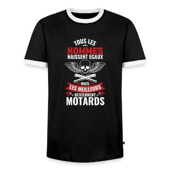 Tous Les Hommes Naissent Égaux Humour Motards - T-shirt contrasté Homme - noir/blanc - Devant - AI Model Female 172 light (172cm) & AI Model Male 178 light (178cm)