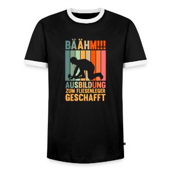 Tile Laying Training Apprentice Auzbi Tile Laying - Men's Ringer Shirt - black/white - Front - AI Model Female 172 light (172cm) & AI Model Male 178 light (178cm)