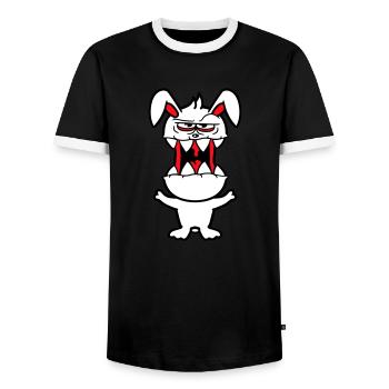 Bunny Monster Evil Cool Halloween Horror - Men's Ringer Shirt - black/white - Front - AI Model Female 172 light (172cm) & AI Model Male 178 light (178cm)