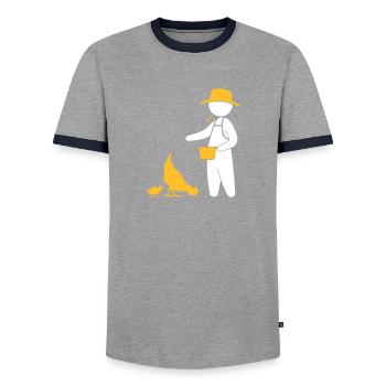 Farmer Feeding The Chickens - Men's Ringer Shirt - grey/navy  - Front - AI Model Female 172 light (172cm) & AI Model Male 178 light (178cm)