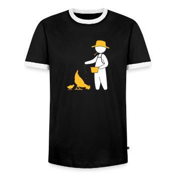 Farmer Feeding The Chickens - Men's Ringer Shirt - black/white - Front - AI Model Female 172 light (172cm) & AI Model Male 178 light (178cm)